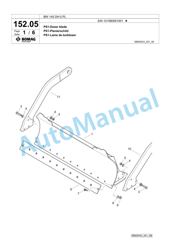 Bomag BW 145 DH-5 PL Single Drum Wheel Drive Vibratory Roller Spare Parts Catalogue 00827065-3