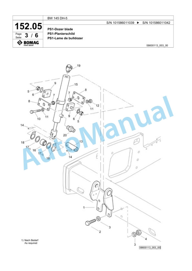 Bomag BW 145 DH-5 Single Drum Wheel Drive Vibratory Roller Spare Parts Catalogue 00824471-3