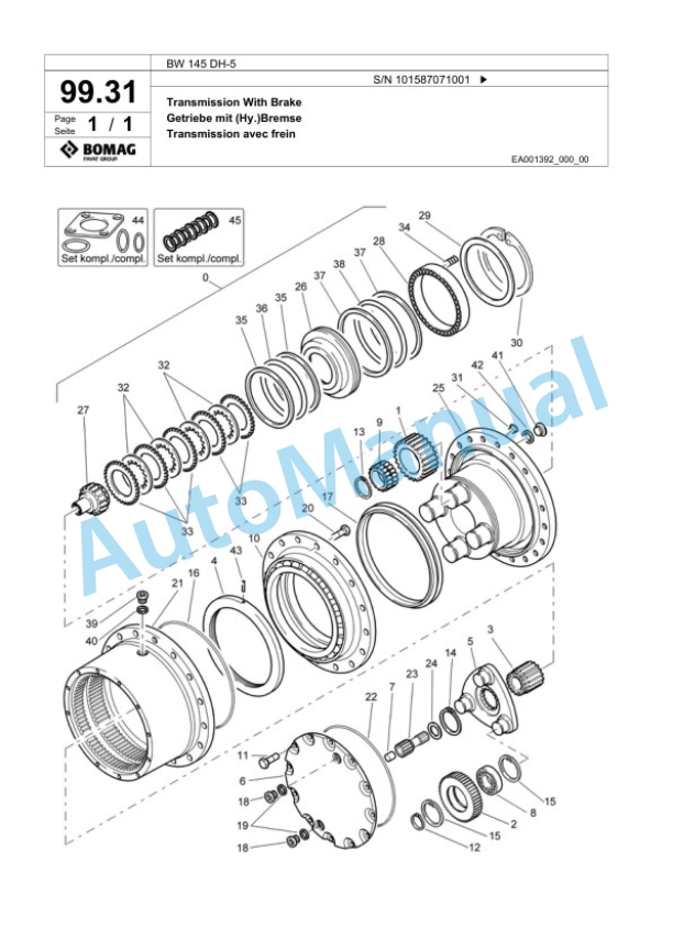 Bomag BW 145 DH-5 Single Drum Wheel Drive Vibratory Roller Spare Parts Catalogue 00825721-2