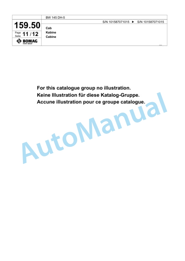 Bomag BW 145 DH-5 Single Drum Wheel Drive Vibratory Roller Spare Parts Catalogue 00825721-5