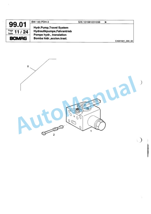Bomag BW 145 PDH-3 Single Drum Wheel Drive Vibratory Roller Spare Parts Catalogue 00815523-3