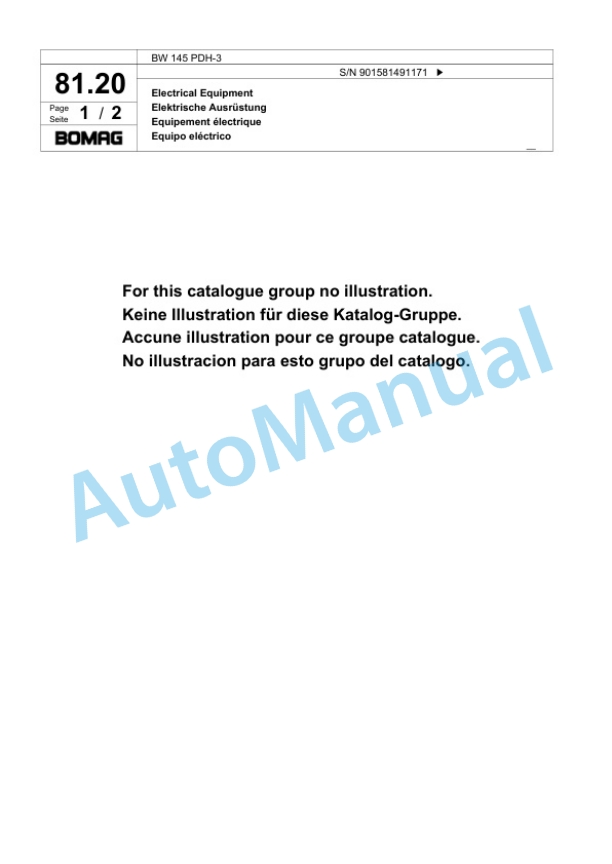 Bomag BW 145 PDH-3 Single Drum Wheel Drive Vibratory Roller Spare Parts Catalogue 00817639-3