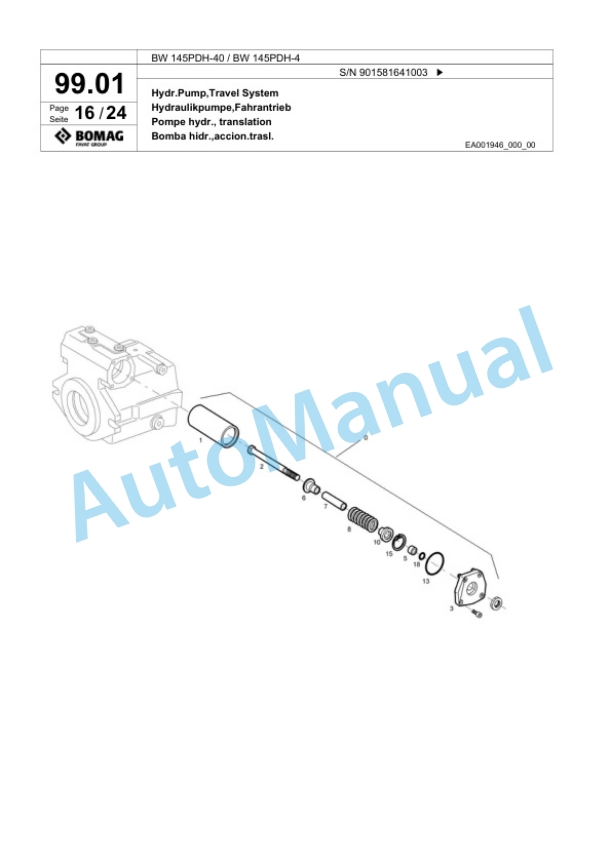 Bomag BW 145 PDH-40, BW 145 PDH-4 Single Drum Wheel Drive Vibratory Roller Spare Parts Catalogue 00818943-3