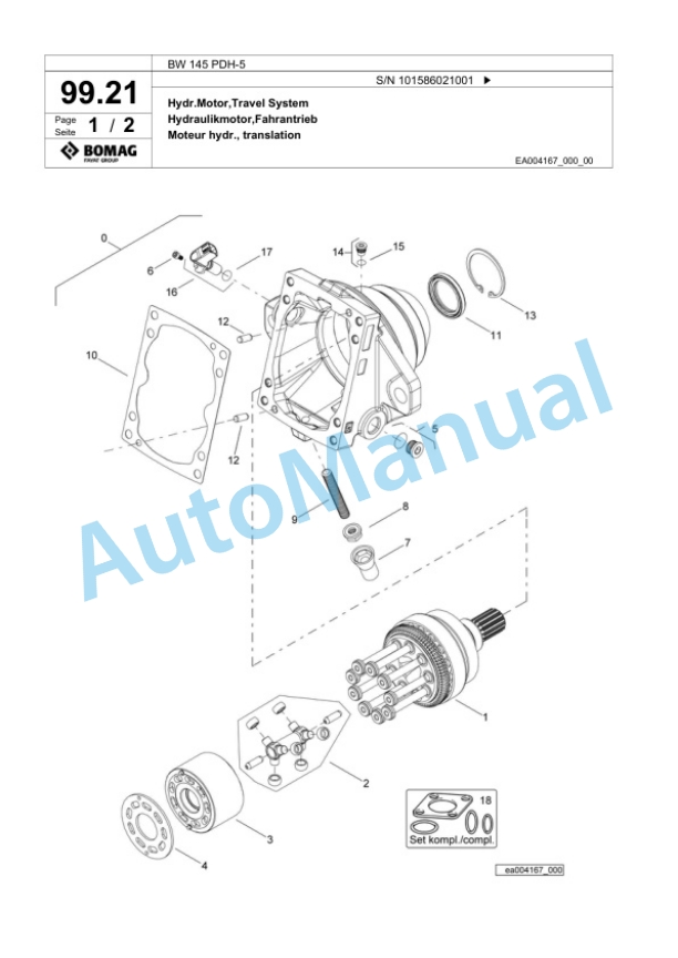 Bomag BW 145 PDH-5 Single Drum Wheel Drive Vibratory Roller Spare Parts Catalogue 00824473-2