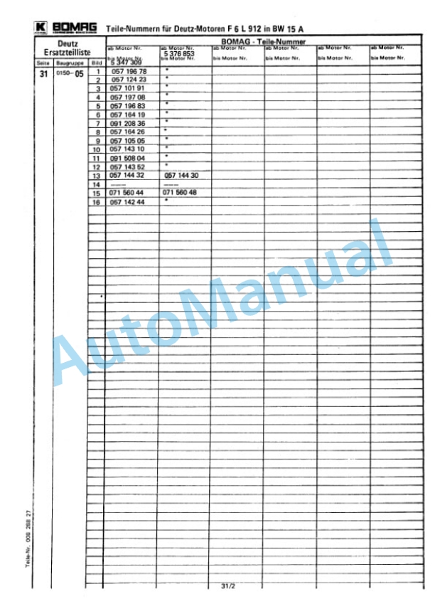 Bomag BW 15, BW 15S Towed Vibratory Rollers Spare Parts Catalogue 00812601-5