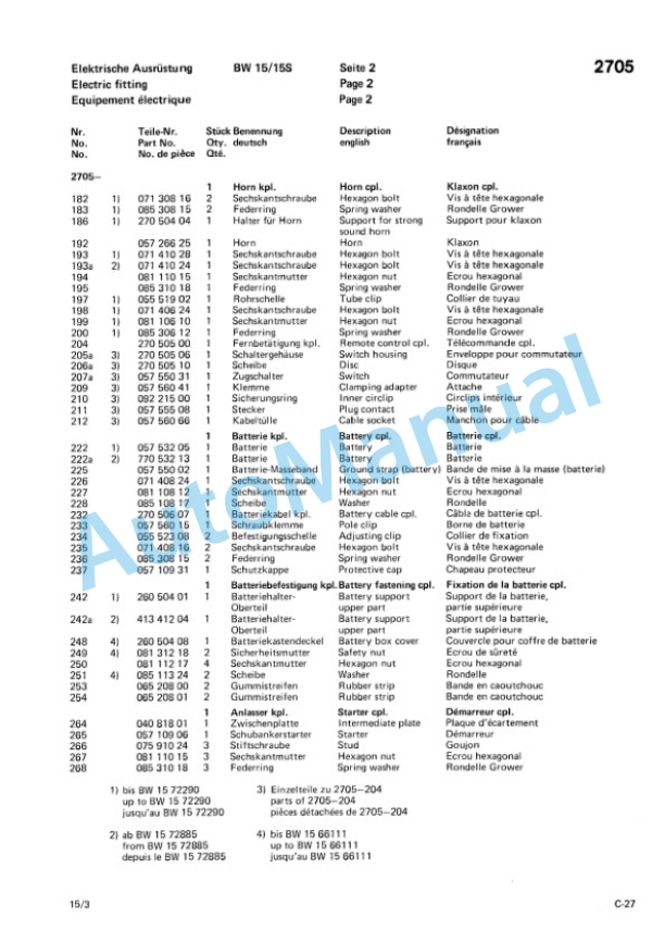 Bomag BW 15, BW 15S Towed Vibratory Rollers Spare Parts Catalogue 00812602 FR-5
