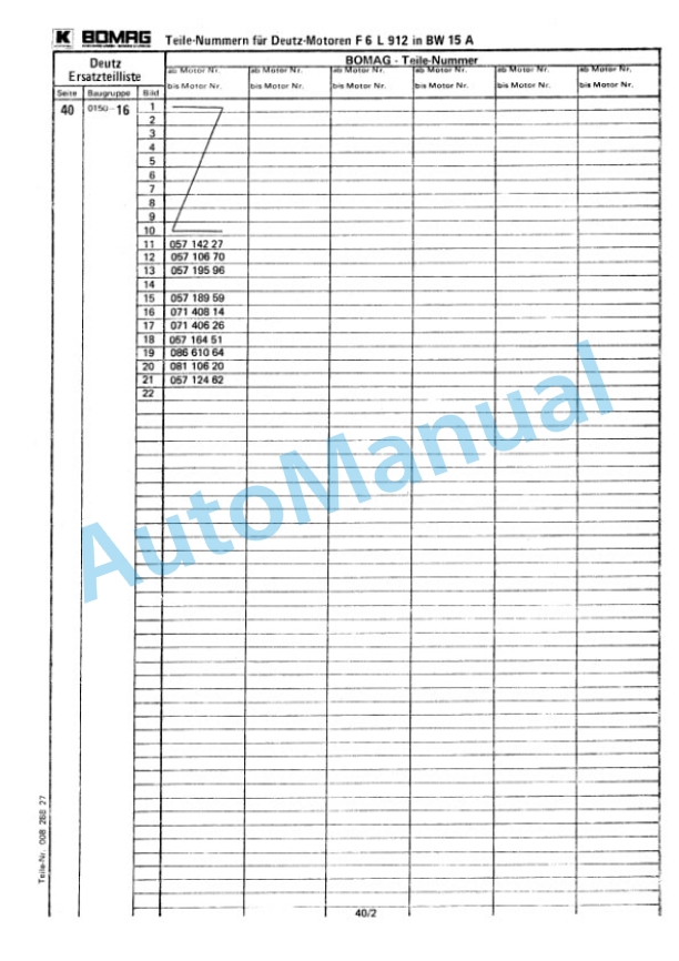 Bomag BW 15, BW 15S Trailed Vibratory Rollers Spare Parts Catalogue 00812600 GE-4