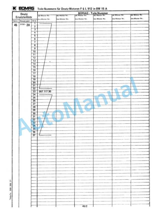 Bomag BW 15, BW 15S Trailed Vibratory Rollers Spare Parts Catalogue 00812600 GE-5