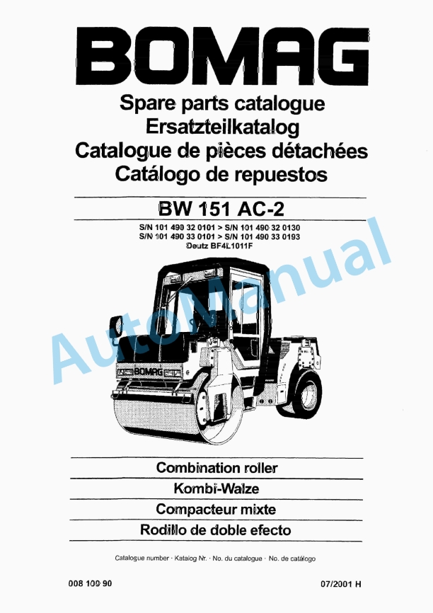Bomag BW 151 AC-2 Combination Roller Spare Parts Catalogue 00810090