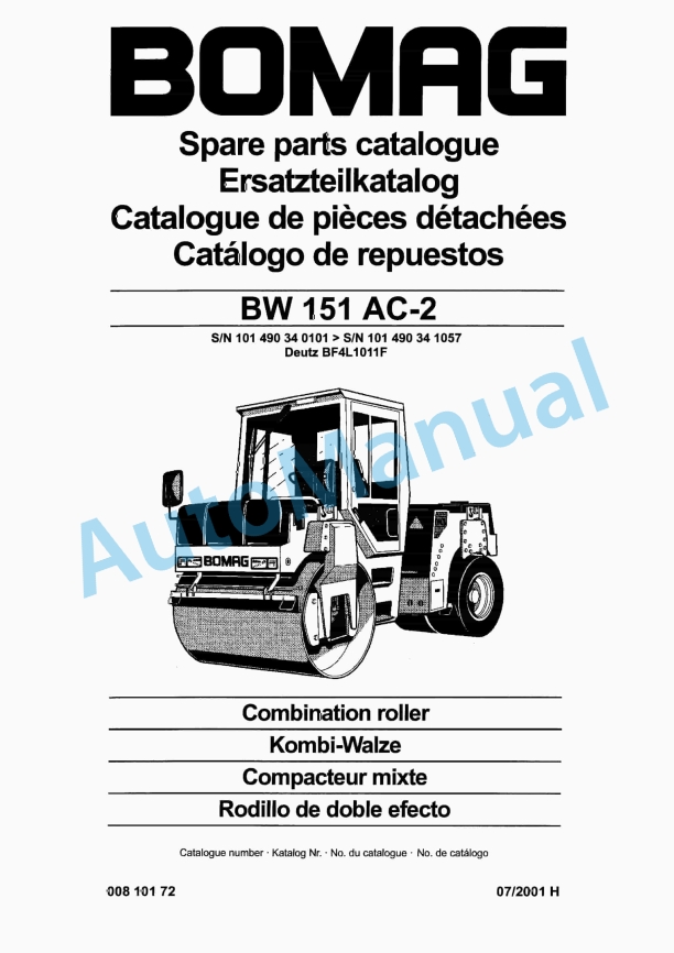 Bomag BW 151 AC-2 Combination Roller Spare Parts Catalogue 00810172