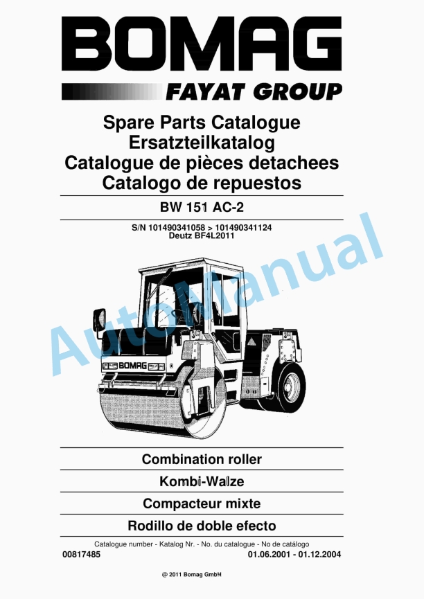 Bomag BW 151 AC-2 Combination Roller Spare Parts Catalogue 00817485