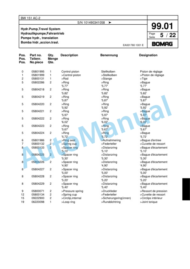 Bomag BW 151 AC-2 Combination Roller Spare Parts Catalogue 00817485-3