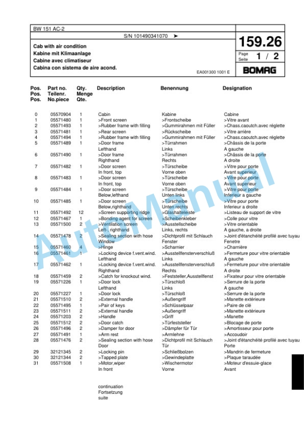 Bomag BW 151 AC-2 Combination Roller Spare Parts Catalogue 00817485-5
