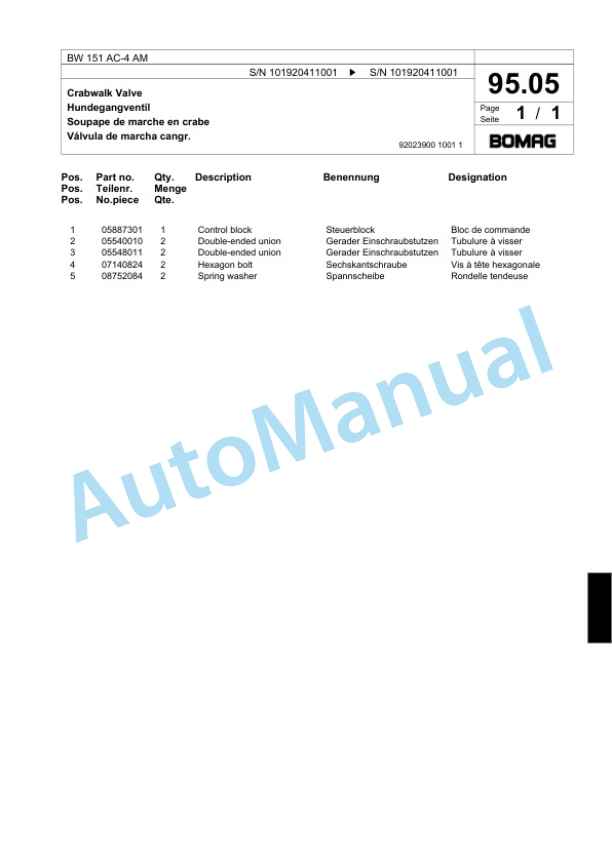 Bomag BW 151 AC-4 AM Combination Roller Spare Parts Catalogue 00817953-3