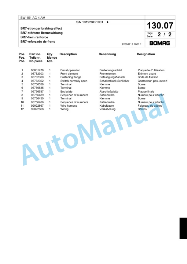 Bomag BW 151 AC-4 AM Combination Roller Spare Parts Catalogue 00818559-5