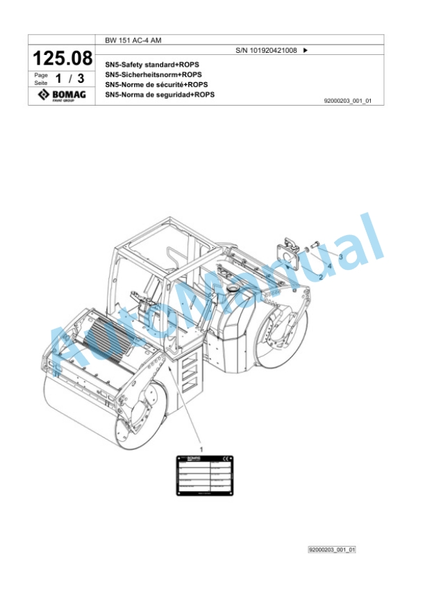 Bomag BW 151 AC-4 AM Combination Roller Spare Parts Catalogue 00824025-4