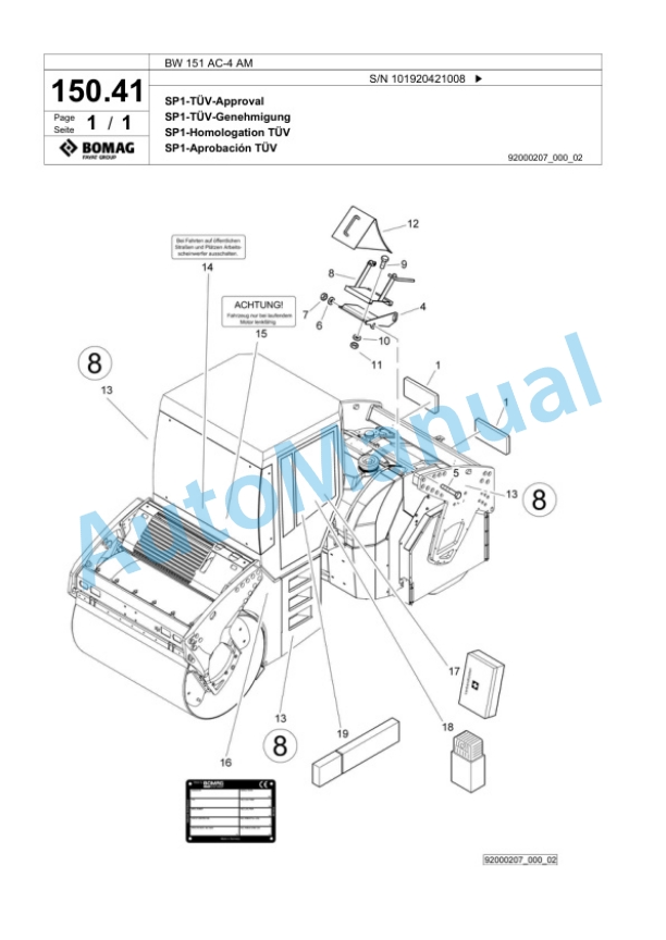 Bomag BW 151 AC-4 AM Combination Roller Spare Parts Catalogue 00824025-5