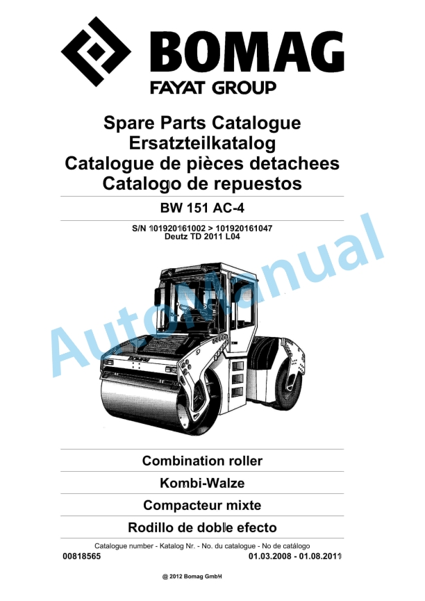 Bomag BW 151 AC-4 Combination Roller Spare Parts Catalogue 00818565