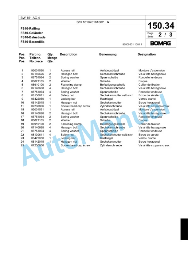 Bomag BW 151 AC-4 Combination Roller Spare Parts Catalogue 00818565-4