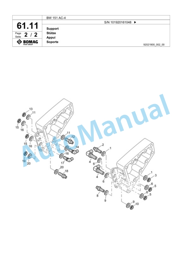 Bomag BW 151 AC-4 Combination Roller Spare Parts Catalogue 00824011-2