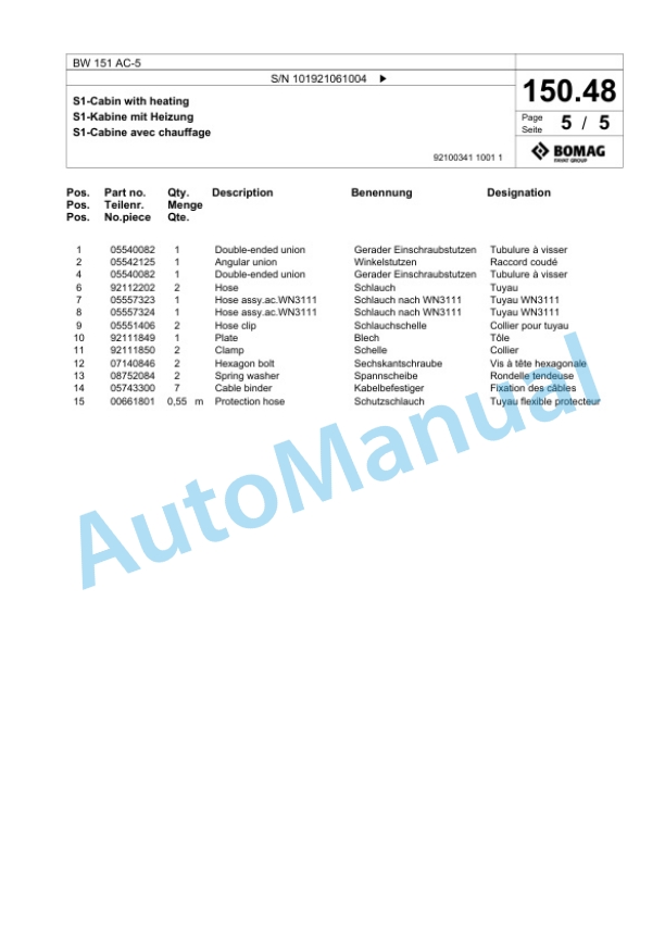 Bomag BW 151 AC-5 Combination Roller Spare Parts Catalogue 00824057-5
