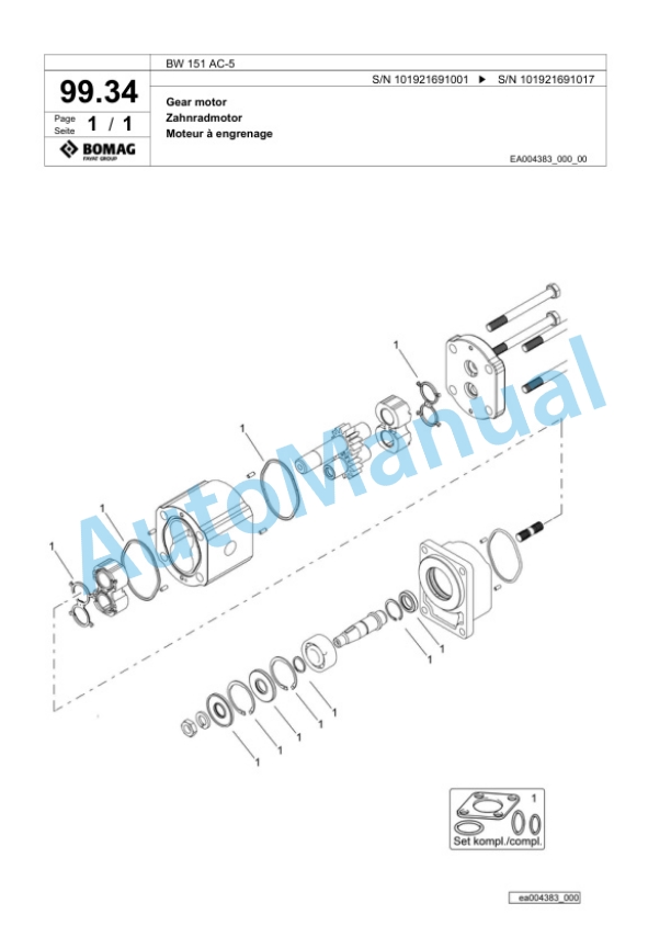 Bomag BW 151 AC-5 Combination Roller Spare Parts Catalogue 00825601-2