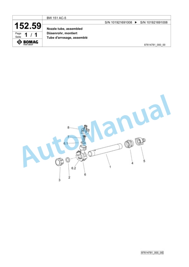 Bomag BW 151 AC-5 Combination Roller Spare Parts Catalogue 00825601-3