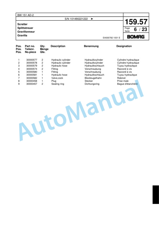 Bomag BW 151 AD-2 Combination Roller Spare Parts Catalogue 00817486-4