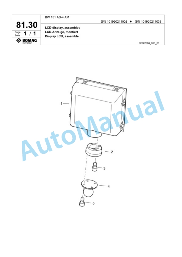 Bomag BW 151 AD-4 AM Tandem Vibratory Roller Spare Parts Catalogue 00817913-2