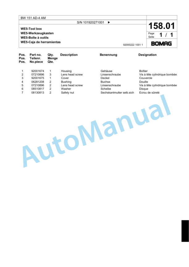 Bomag BW 151 AD-4 AM Tandem Vibratory Roller Spare Parts Catalogue 00818555-5