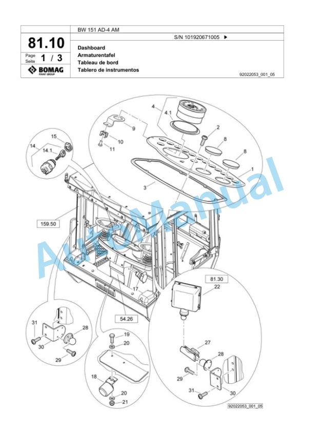 Bomag BW 151 AD-4 AM Tandem Vibratory Roller Spare Parts Catalogue 00818969-2