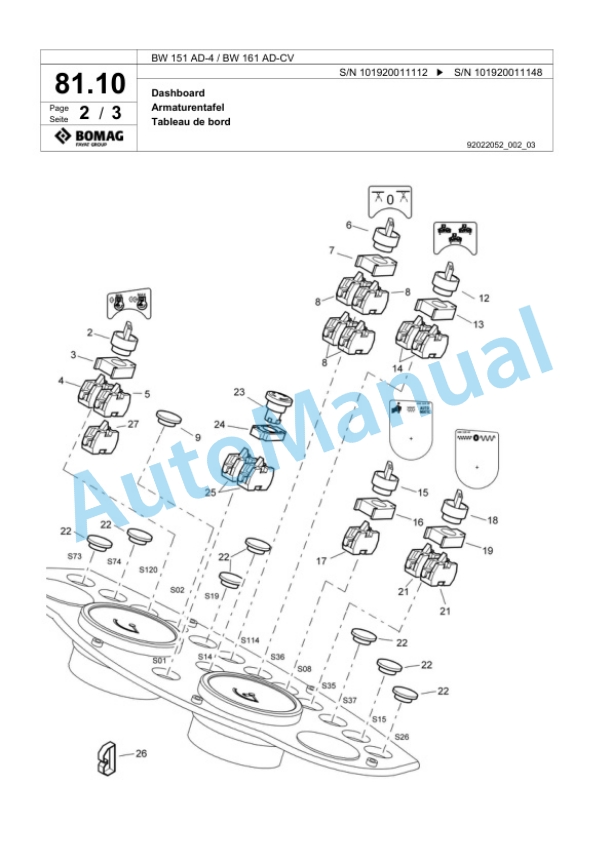 Bomag BW 151 AD-4, BW 161 AD-CV Tandem Vibratory Roller Spare Parts Catalogue 00817843-2