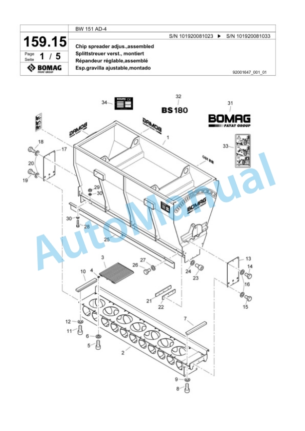 Bomag BW 151 AD-4 Tandem Vibratory Roller Spare Parts Catalogue 00818563-5