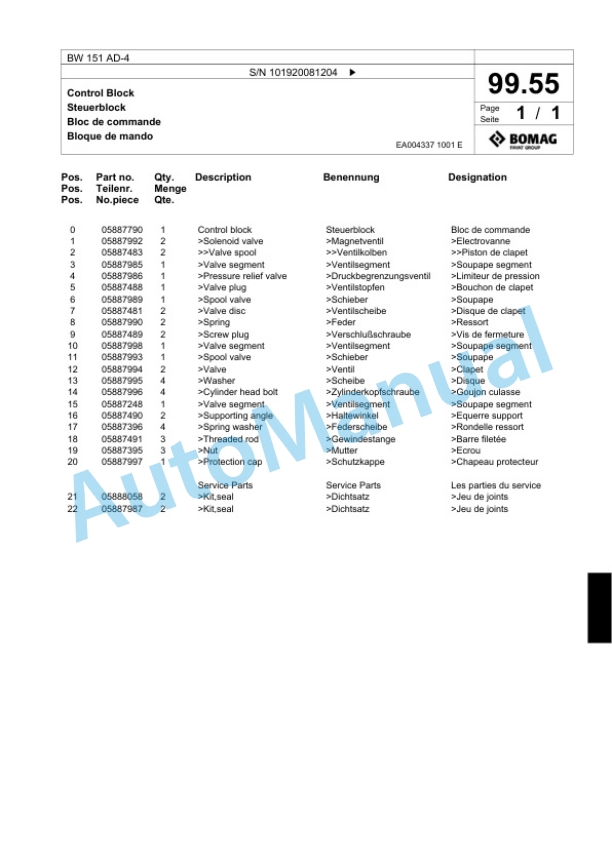 Bomag BW 151 AD-4 Tandem Vibratory Roller Spare Parts Catalogue 00824001-3