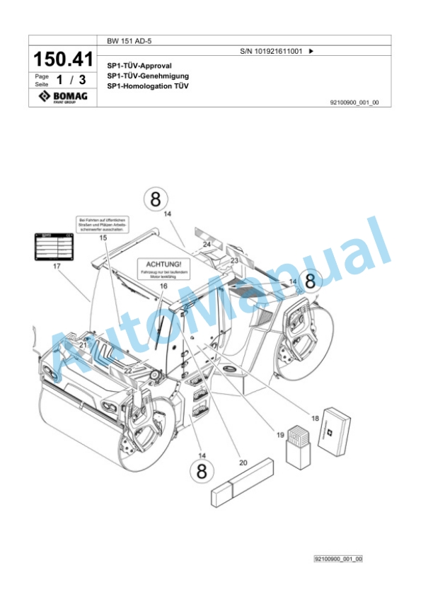 Bomag BW 151 AD-5 Tandem Vibratory Roller Spare Parts Catalogue 00825343-3