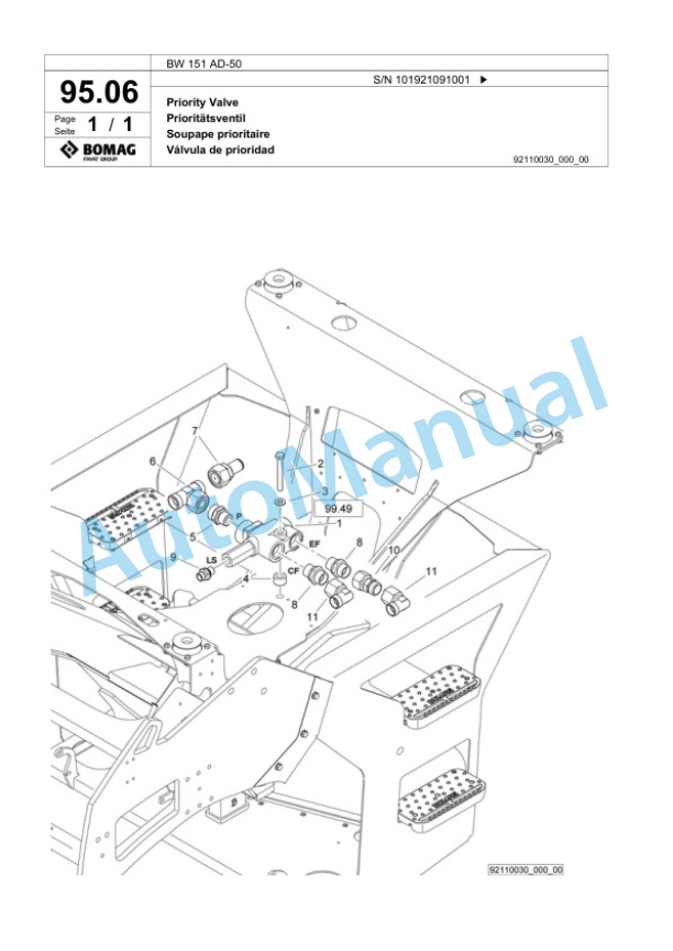 Bomag BW 151 AD-50 Tandem Vibratory Roller Spare Parts Catalogue 00824501-3