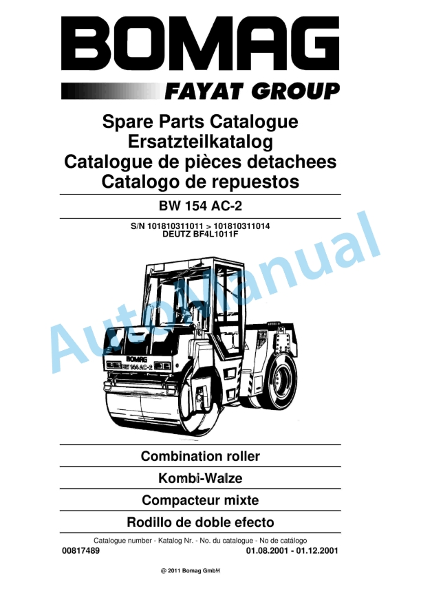 Bomag BW 154 AC-2 Combination Roller Spare Parts Catalogue 00817489