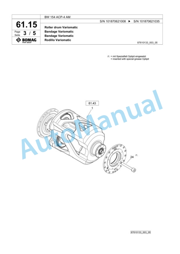 Bomag BW 154 ACP-4 AM Combination Roller Spare Parts Catalogue 00818303-2