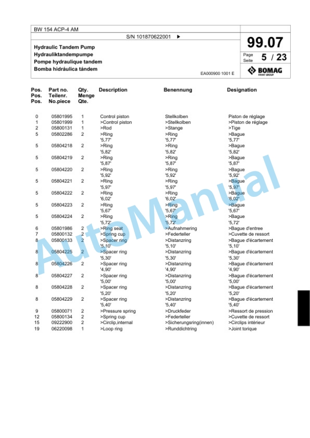 Bomag BW 154 ACP-4 AM Combination Roller Spare Parts Catalogue 00818303-3