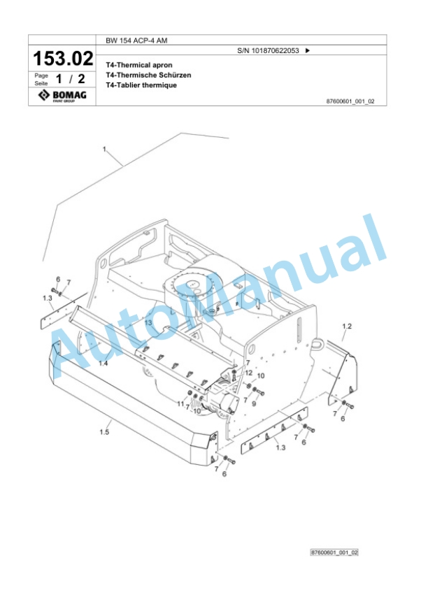 Bomag BW 154 ACP-4 AM Combination Roller Spare Parts Catalogue 00824181-5