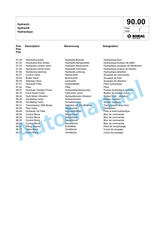 Bomag BW 154 ACP-4 AM Combination Roller Spare Parts Catalogue 00824719-2
