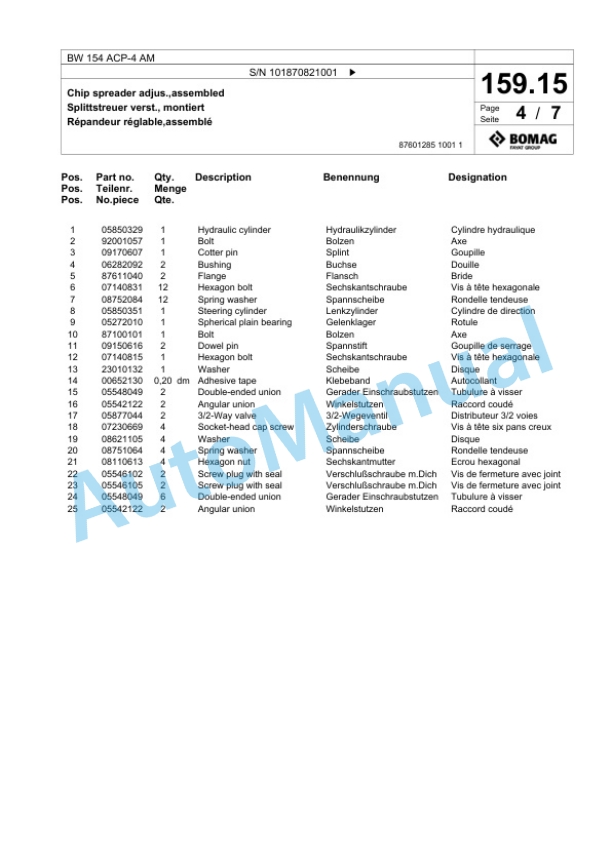 Bomag BW 154 ACP-4 AM Combination Roller Spare Parts Catalogue 00824719-5
