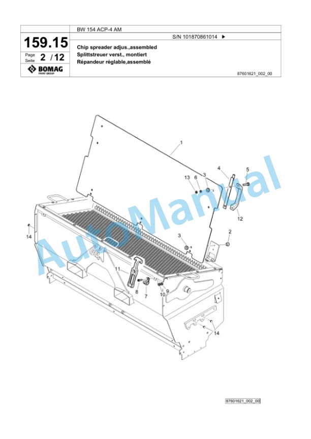 Bomag BW 154 ACP-4 AM Combination Roller Spare Parts Catalogue 00825673-4