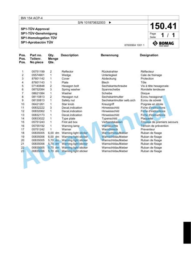Bomag BW 154 ACP-4 Combination Roller Spare Parts Catalogue 00818305-5