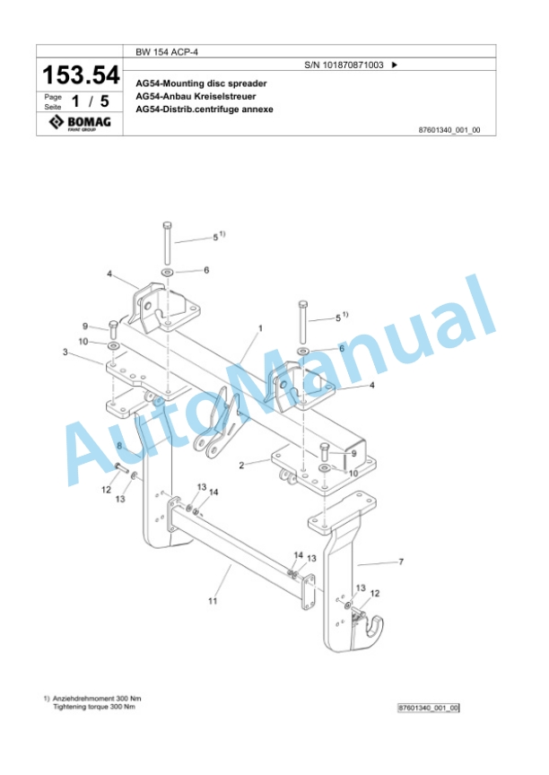 Bomag BW 154 ACP-4 Combination Roller Spare Parts Catalogue 00825675-3