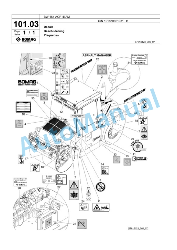 Bomag BW 154 ACP-4i AM Combination Roller Spare Parts Catalogue 00824589-3