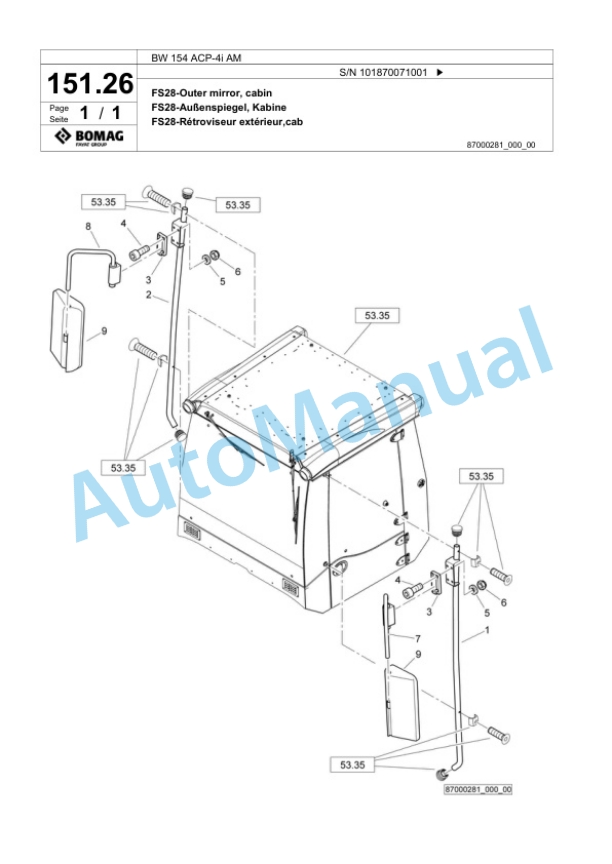 Bomag BW 154 ACP-4i AM Combination Roller Spare Parts Catalogue 00825383-4