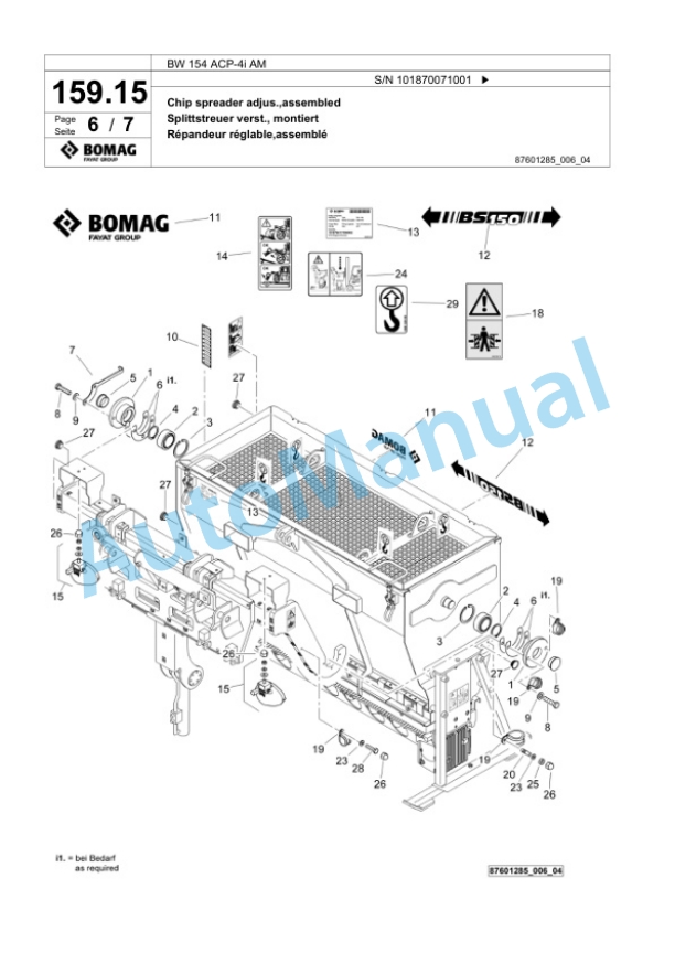 Bomag BW 154 ACP-4i AM Combination Roller Spare Parts Catalogue 00825383-5