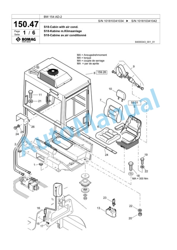 Bomag BW 154 AD-2 Tandem Vibratory Roller Spare Parts Catalogue 00817491-5