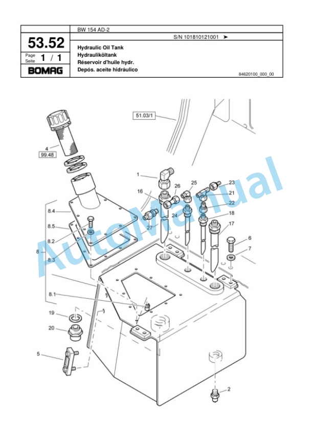 Bomag BW 154 AD-2 Tandem Vibratory Roller Spare Parts Catalogue 00817599-2